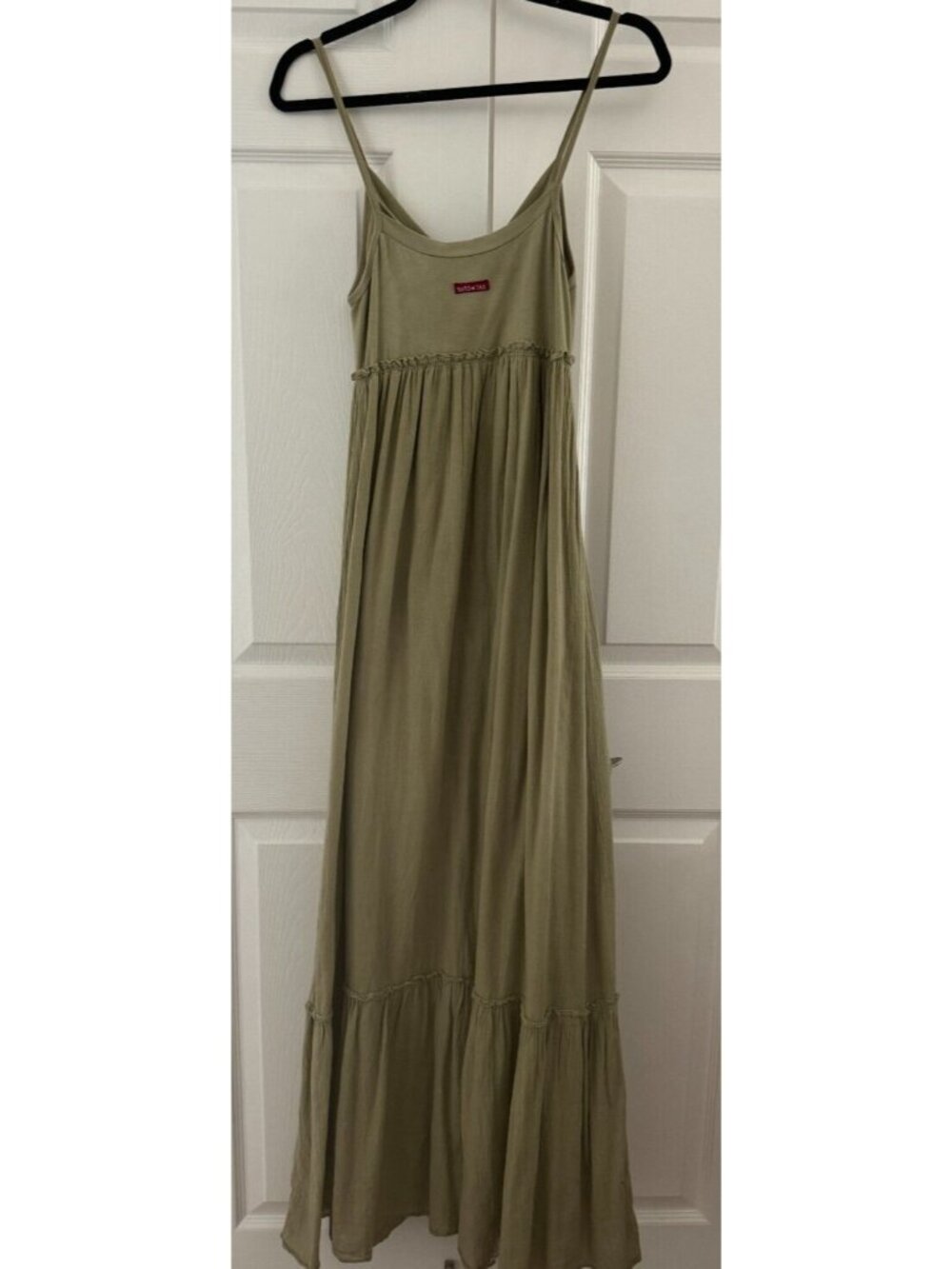 HARDTAIL V-Neck Maxi Tiered Ruffled Dress Sundress, Olive Green, XS - Picture 5 of 7